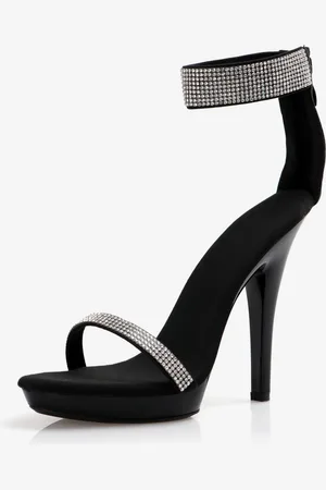 milanoo.com Sandali sexy da donna con punta aperta neri con cinturino alla caviglia e strass