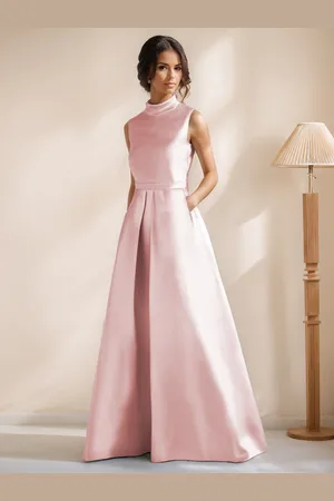 milanoo.com Abito da sposa per la mamma scollo a gioiello senza maniche a trapezio con cintura lunghezza al pavimento abiti da ospite per matrimonio