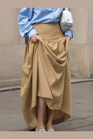 milanoo.com Gonna lunga plissettata color con vita rialzata elegante gonna primaverile per donna 2025