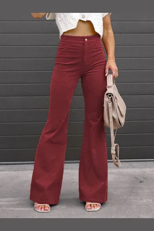 milanoo.com Pantaloni casual da pavimento in jeans svasati a vita alta in tinta unita