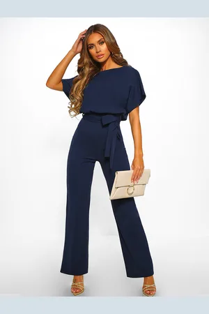 milanoo.com Completo blu profondo con pantaloni a vita naturale annodati in poliestere con lacci