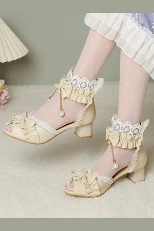milanoo.com Sandali Lolita stile ROCOCO Scarpe estive Lolita peep toe in pelle PU con fiocchi bianchi ecru