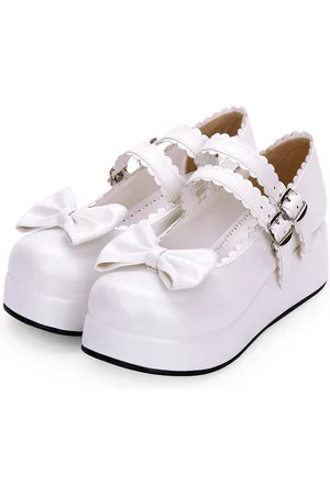milanoo.com Dolce Lolita Calzature Bow Frill Strappy Buckle Platform Lolita Shoes