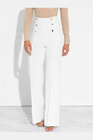 milanoo.com Pantaloni da donna bianchi 2025 Pantaloni lunghi a vita dritta a vita alta