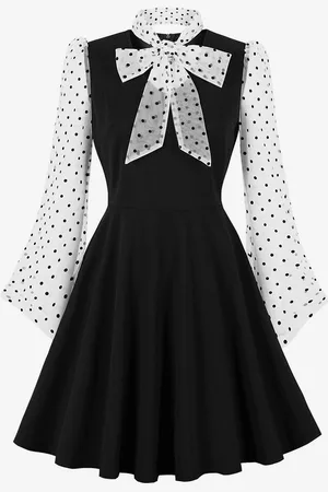 milanoo.com Abito retrò con colletto decorato e fiocchi stile Audrey Hepburn anni \\