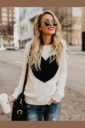 milanoo.com Pullover da donna color block bianco ecru collo gioiello maniche lunghe maglioni acrilici