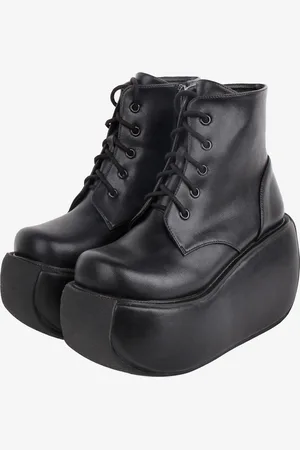 milanoo.com Stivali Lolita gotici Stivaletti per calzature con plateau Lolita in pelle PU con punta tonda nera