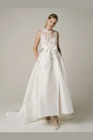 milanoo.com Abito da sposa in due pezzi color Abito da sposa senza maniche con scollo gioiello in pizzo