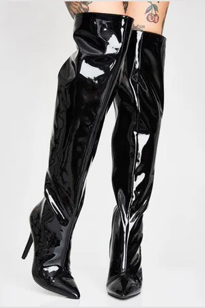 milanoo.com Stivali neri sopra il ginocchio Stivali sexy in pelle PU con punta affilata sopra il ginocchio