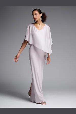 milanoo.com Abito da sposa per la madre collo gioiello mezze maniche linea a trapezio abiti da sposa lunghi fino al pavimento con spacco sul davanti