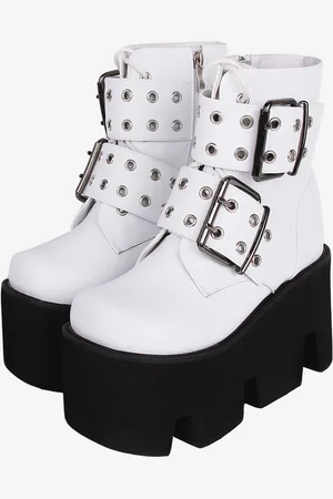 milanoo.com Stivali Lolita gotici Calzature Lolita bianche in pelle PU Punta tonda PU