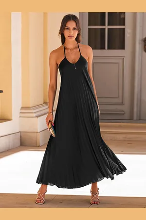 milanoo.com Abito Boho Halter aperto sul retro con volant Abiti estivi casual in tinta unita