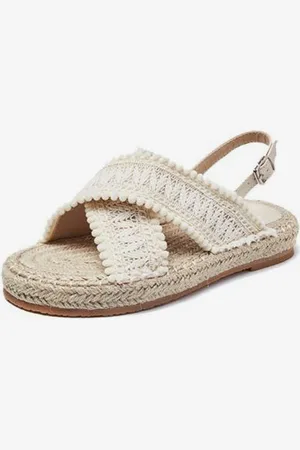 milanoo.com Sandali piatti da donna Sandali da spiaggia Sandali con lacci a punta tonda Scarpe da sposa Boho