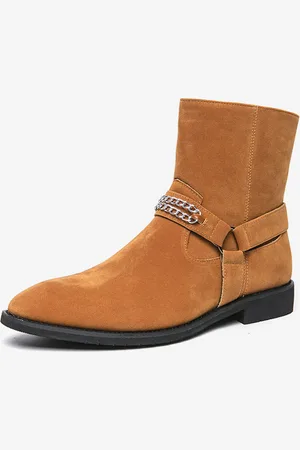 milanoo.com Stivaletti in pelle scamosciata da uomo con catena stile retrò casual alla moda bassi