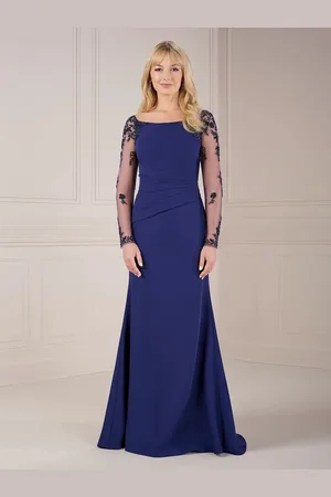 milanoo.com Abito da mamma elegante lungo fino a terra con maniche a sbuffo e scollo a barca