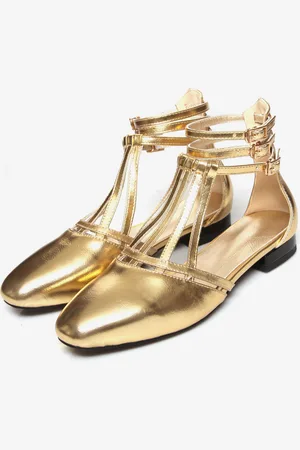 milanoo.com Ballerine da donna metallizzate con punta tonda e cinturino alla caviglia