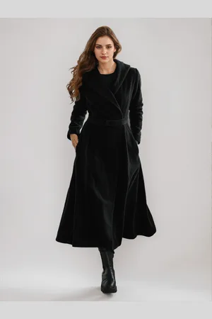milanoo.com Cappotto svasato in lana con cappuccio vintage con cintura a trapezio lungo invernale per donna 2025