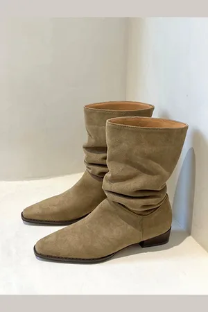 milanoo.com Stivaletti da donna Stivaletti morbidi con punta quadrata in pelle scamosciata color kaki