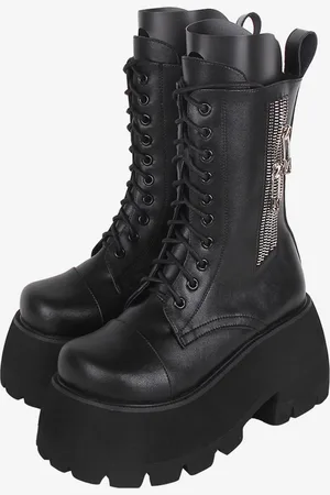 milanoo.com Stivali Lolita gotici Calzature Lolita in pelle PU con punta tonda in PU