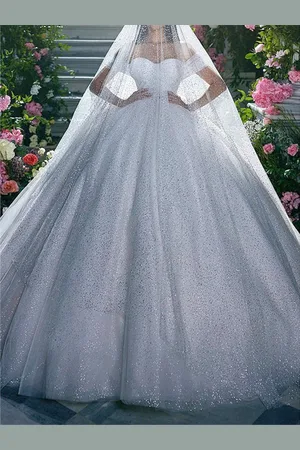 milanoo.com Abito da sposa in pizzo con strascico Principessa silhouette maniche corte tulle abiti da sposa senza spalline