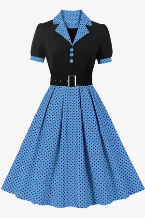 milanoo.com Abito retrò con colletto rovesciato e fascia stile Audrey Hepburn anni \\