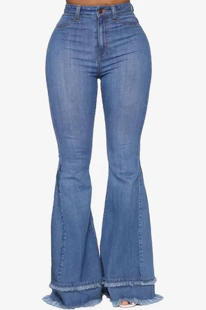 milanoo.com Jeans a zampa da donna Pantaloni a campana in cotone con bordo grezzo 2025
