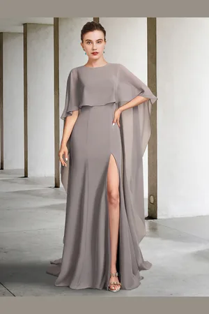 milanoo.com Abito da festa per la madre della sposa collo gioiello mezze maniche a-line spacco sul davanti abiti da sposa personalizzazione gratuita