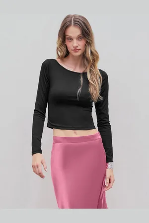milanoo.com T-shirt a maniche lunghe T-shirt da donna con collo gioiello in poliestere