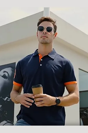 milanoo.com Polo da uomo con colletto rovesciato maniche corte bottoni classici blu navy scuro
