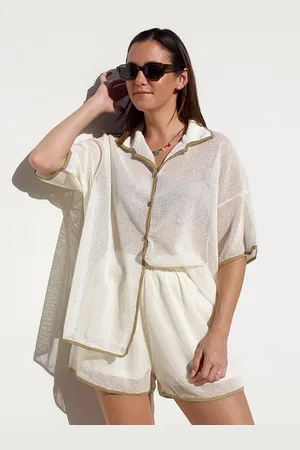 milanoo.com Pantaloni traslucidi con bottoni set casual oversize con spalle cadenti 2 pezzi