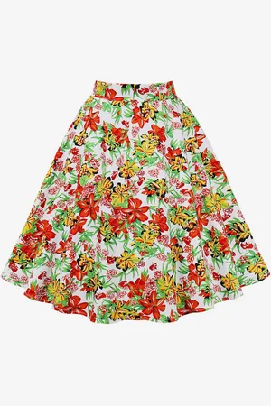 milanoo.com Gonna da donna in cotone con stampa floreale rossa lunghezza al ginocchio vita alta pantaloni da donna autunno e inverno