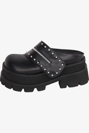 milanoo.com Sandali Gothic Lolita Rivetti Punta tonda Pelle PU Scarpe estive Lolita nere