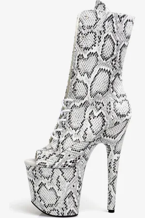 milanoo.com Stivali sexy da donna con punta aperta allacciati con stampa serpente tacco a spillo stivali alti fino alla coscia stivali sopra il ginocchio
