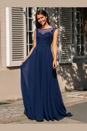 milanoo.com Abito da cocktail 2025 Glamour A-Line Abiti da sera in pizzo con scollo a illusione