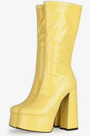 milanoo.com Stivali da donna con plateau e tacco spesso Gogo Stivali con tacco alto in pelle verniciata lucida