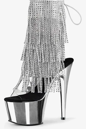 milanoo.com Stivali sexy con plateau in argento strass nappe punta aperta lacci cinturino posteriore stivali da pole dance