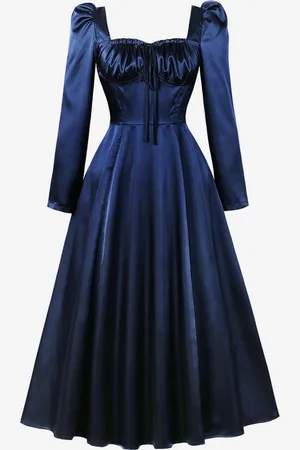 milanoo.com Abito retrò con scollo quadrato e fiocchi stile Audrey Hepburn anni \\