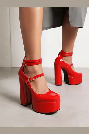 milanoo.com Scarpe col tacco da donna Punta quadrata Décolleté con tacco grosso Tomaia in PU verniciata