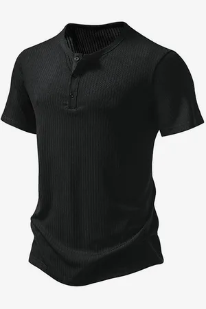 milanoo.com T-shirt a maniche corte con tre bottoni da uomo