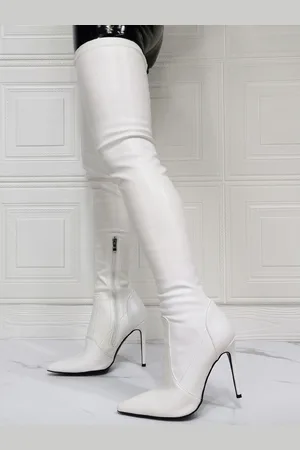 milanoo.com Stivali sopra il ginocchio sexy bianchi Stivali alti alla coscia a punta con punta a spillo Taglia USA 5 5-12 5