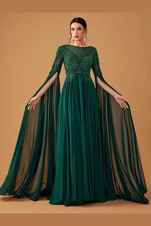 milanoo.com Abito da sera abito da ballo gioiello scollo a V in chiffon lunghezza al pavimento perline abiti da concorso