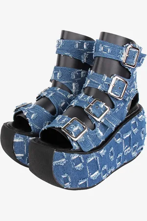 milanoo.com Sandali Gothic Lolita Punta tonda Tessuto Scarpe estive Lolita blu intenso