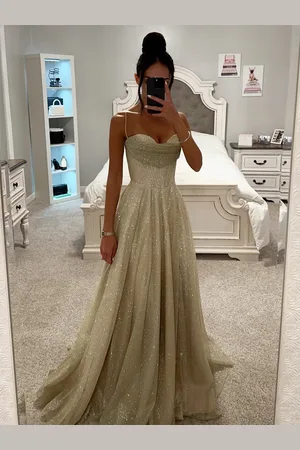 milanoo.com Abito lungo a trapezio con paillettes corsetto vita lunghezza pavimento formale elegante con spalline per le donne 2025
