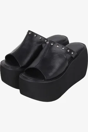 milanoo.com Sandali Lolita gotici rivetti punta aperta stampa floreale in pelle PU scarpe estive Lolita nere