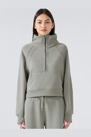 milanoo.com Felpa con cappuccio da donna in poliestere con cerniera grigio chiaro