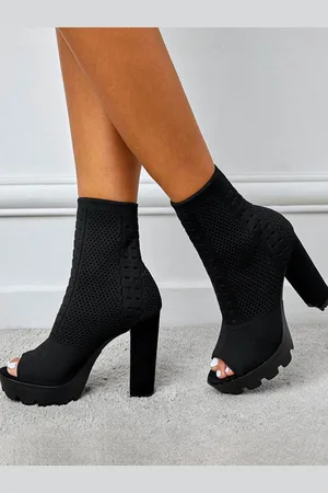 milanoo.com Stivaletti da donna Open Toe Gucchi Bulbanissimo Tessuto Elastico Tessuto Black Stivaletti Black Stivaletti