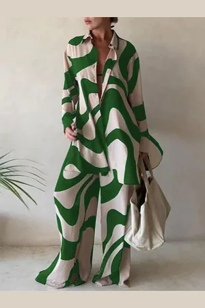 milanoo.com Completi da due pezzi in poliestere verde casual Top a maniche lunghe a maniche lunghe con colletto alla rovescia per le donne