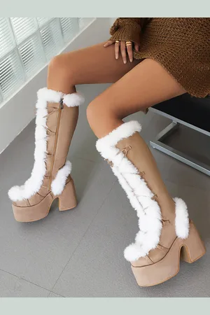 milanoo.com Stivali al ginocchio da donna stivali invernali con tacco spesso color cachi lunghezza al ginocchio