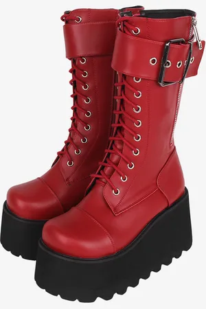 milanoo.com Stivali Lolita gotici Calzature Lolita in pelle PU nera con punta tonda