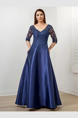 milanoo.com Abito da sposa per la madre scollo a V mezze maniche a-line in pizzo lunghezza al pavimento abiti da ospite per matrimoni personalizzazione gratuita